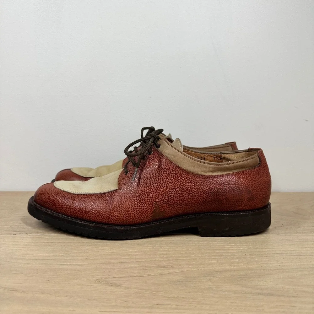 Salvatore Ferragamo Oxford Shoes Men 7.5 Brown Leather Suede Spectator Italy